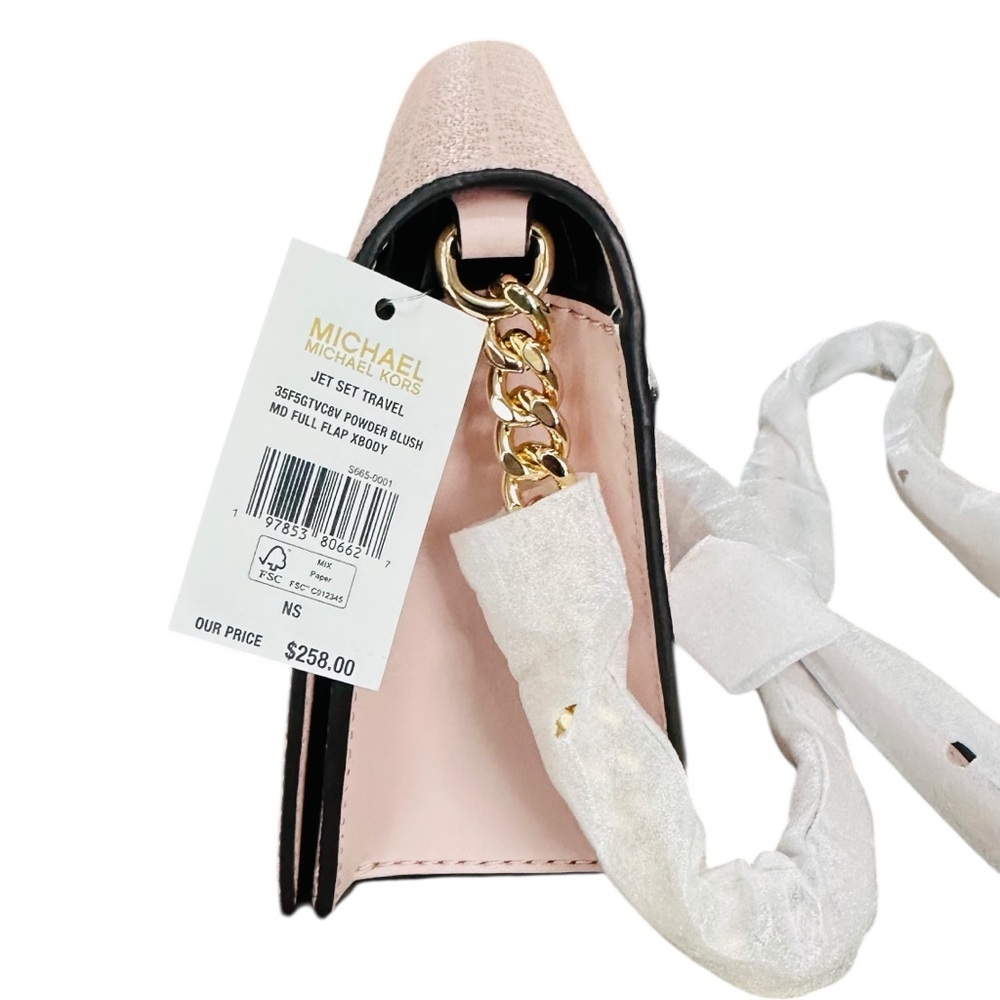 Michael Kors Jet Set Medium Signature Logo Crossbody Bag Powder Blush 35F5GTVC - Picture 7 of 11